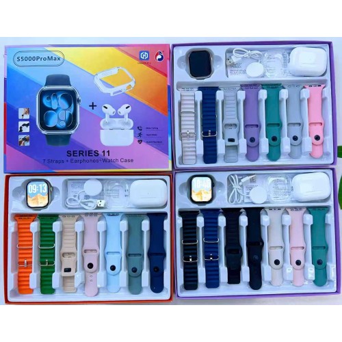Σετ Smartwatch με ασύρματα ακουστικά Bluetooth & 7 λουράκια - S5000 Pro Max - 260240 - Black