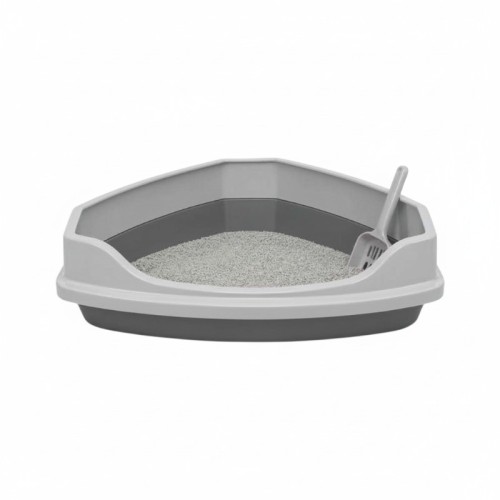 Γωνιακή λεκάνη γάτας ανοιχτή - 58x45x40cm - 007887 - Grey