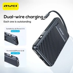 Μαγνητικό Powerbank ασύρματης φόρτισης με 2 καλώδια - PA-25 - 10.000mah - 22.5W - AWEI - 023726