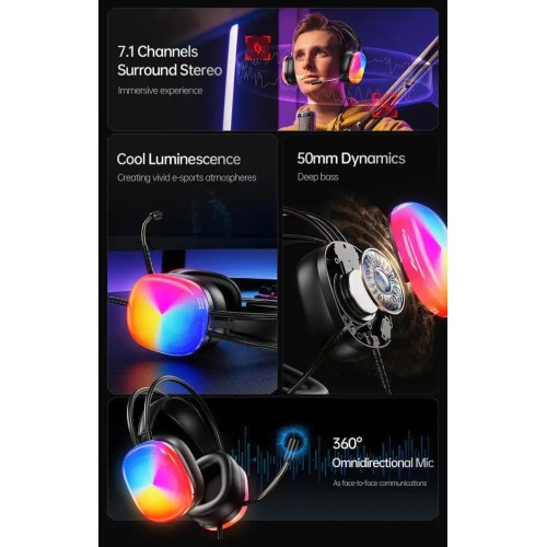 Ενσύρματα ακουστικά - LED RGB Headphones - GM-11 - AWEI - 260851 - Black