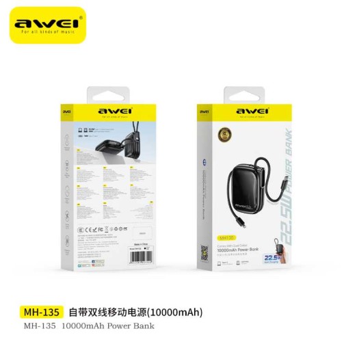 Powerbank - 2in1 - Type-C & Lightning - MH-135 - 10.000mah - 22.5W - AWEI - 027540 - Black