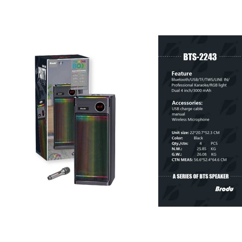 Φορητό ηχείο subwoofer με μικρόφωνο Karaoke - BTS-2243 - 722435
