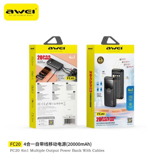 Powerbank - 4in1 - FC20 - 20.000mah - AWEI - 028516